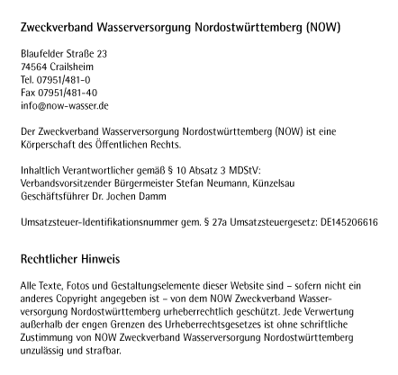 Zweckverband Wasserversorgung Nordostwürttemberg Impressum